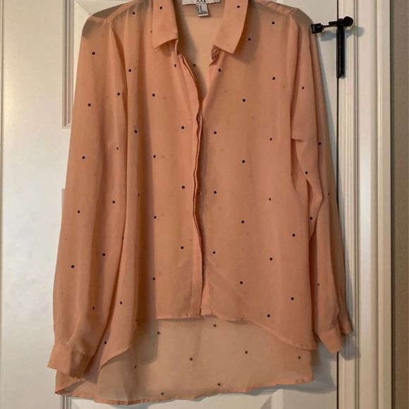 Tops - Sheer peach rhinestone blouse